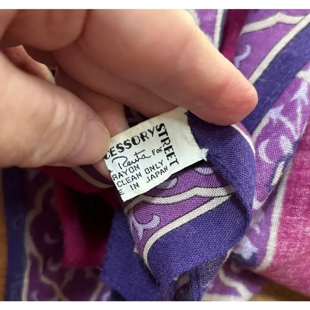 Vintage Oscar de la Renta Accessory Street Scarf Pink Purple Gray Soft Rayon